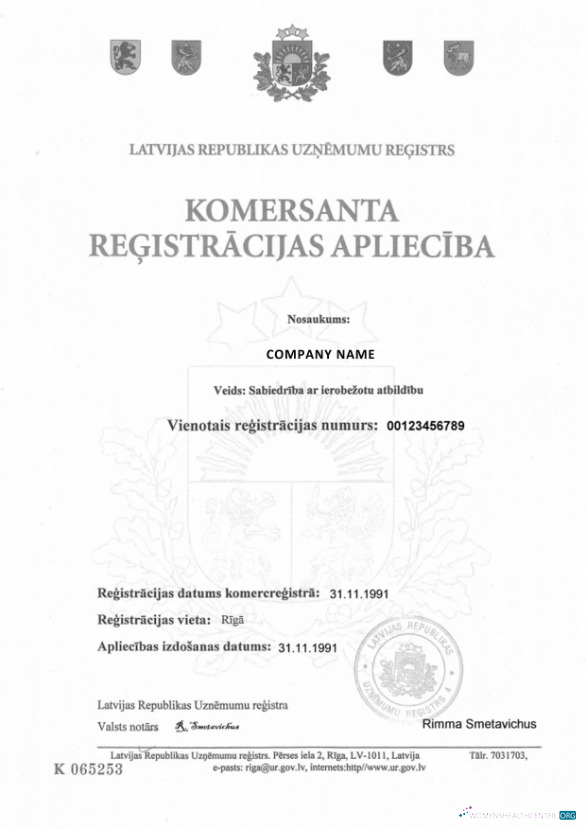 Download Latvia Certificate of Registration Photoshop template